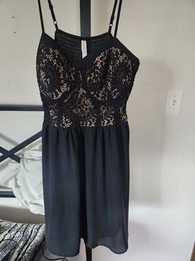 Black Lace Bodice Spaghetti-Strap Dress
